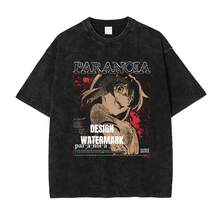 Nuevas camisetas populares y a la moda: Camiseta "Crows Cry" con estampado vintage lavado, estilo retro americano, con la imagen de Koito Rika y Ryuna, de manga corta y corte holgado. - 1. Angustiado - Ver 2