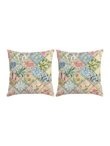 Bộ 1/2/4 vỏ gối trang trí họa tiết hoa kẻ caro nhiều màu sắc mùa xuân & hè, phong cách đồng quê, thích hợp trang trí gối tựa lưng ngoài trời cho kỳ nghỉ (Không bao gồm ruột gối) - Màu xanh chanh - Xem 12