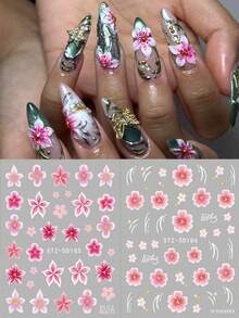2 pièces Autocollants d'art pour ongles Sakura rose printemps, décalcomanies de fleurs de pétales d'orchidée rose vif, décorations d'art pour ongles printemps/été, fournitures de manucure de mariage, décorations d'ongles pour festival de musique DIY - Multicolore - Voir 1