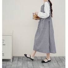 1 chiếc tạp dề kẻ caro, kiểu Nhật Bản, chất liệu cotton nguyên chất, không tay, thắt eo, có hai túi, chống dầu mỡ, thích hợp cho việc làm bánh, tụ họp, tiệc tân gia, nhà bếp, làm hoa, mọi mùa. - Đen trắng - Xem 3