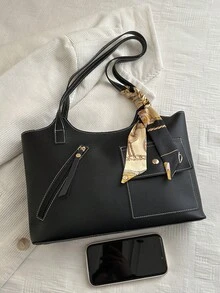 Túi xô trang trí khăn quàng cổ kiểu vintage mới năm 2026, túi xách đeo vai nữ cỡ lớn đa năng kiểu retro, phù hợp cho cả thị trường châu Âu và Mỹ. - màu đen - Xem 9