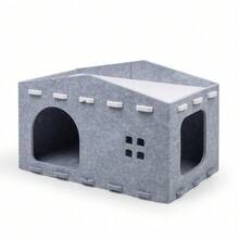 Cama y tabla rascadora plegable de fieltro 2 en 1, casa cerrada para gatos adecuada para gatos pequeños y medianos - Multicolor - Ver 5