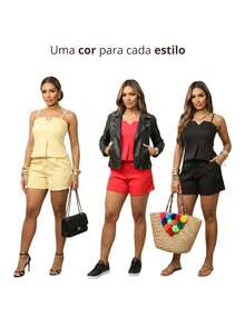 Women's Set: Shorts And Tank Top With Adjustable Waist, Elegant Style With Pockets - Rose - View 5