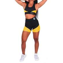 Conjunto Academia Short Cos Alto + Top Fitness Feminino - Amarelo - Visão 2