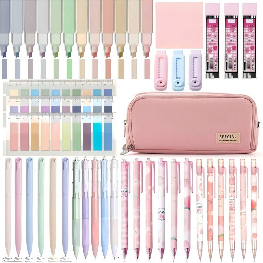 美观的文具用品，0.5毫米自动铅笔，大容量笔袋，12支彩色荧光笔，6支黑色墨水凝胶笔，学生文具必备，大学生活必备。圣诞礼物。返校必备。 - 套裝 - 查看 1