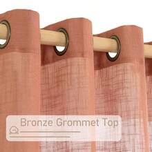 LAMIT - Cortinas cortas de lino para cocina cortinas de ventana semitraslúcidas con filtrado de luz paneles de bronce con ojales para cafetería/cámper terracota 2 paneles 76 x 102 cm - Terracota - Ver 4
