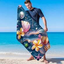 1pc Marble, Starfish, Shell & Flower Pattern Printed Beach Towel, Super Absorbent Quick Dry Towel For Swimming, Soft & Lightweight Beach Blanket, Ideal Beach Essential For Beach, Swimming, Outdoor, Camping, Travel - B - View 4