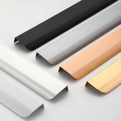 5pcs Gold Tone Fingerprint Resistant Cabinet Door Handles, Sizes: 8cm, 12cm, 15cm, 20cm, 30cm, Kitchen Cupboard Pulls, Drawers Knobs, Modern Concealed Aluminum Alloy Wardrobe Door Handles