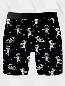 男士趣味平角内裤，卡通印花，万圣节主题，针织面料，宽松运动版型，透气吸汗，柔软亲肤，休闲运动型平角内裤 - 彩色 - 查看 4