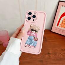 Pink Bear Element Fashion Matte Texture 1pc Pink Bear Pattern Phone Case, Fashion Glasses Bear Image Matte Texture Shock-Proof Protective Cover, Suitable Compatible With Iphone 17 Pro Max/17 Pro/17/16 Pro Max/16 Pro/16/15/14/13/12/11/Pro/Pro Max/X/XR/XS/XS Max/7/8/Plus Spring Gift - Multicolor - View 2