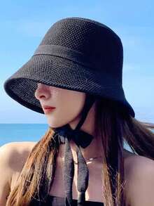 Foldable Summer Sun Hat For Women, Fashionable Face-Shielding Straw Woven Bucket Hat, Youthful & Slimming Look, 20% Repurchase Rate - A - View 7