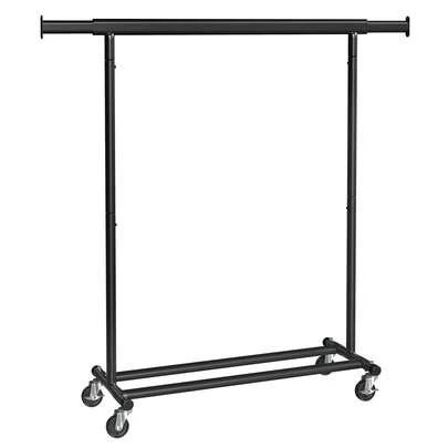  SONGMICS Perchero con Ruedas, Burro Ropa, Barra Extensible, Carga de 100 kg, 45 x (92-132) x 161,5 cm, Fácil Montaje, Negro