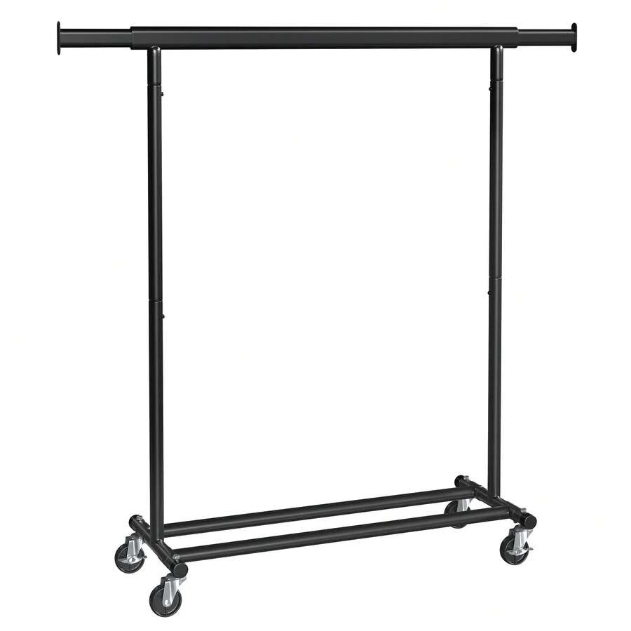 SONGMICS Perchero con Ruedas, Burro Ropa, Barra Extensible, Carga de 100 kg, 45 x (92-132) x 161,5 cm, Fácil Montaje, Negro - A - Ver 1