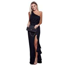 Women's Summer Ruffled Hem Floor Length Evening Dress Large Slit Solid Color  Elegant Party Cocktail Dress - 紅色 - 查看 6