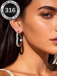 Light Luxury Exquisite Diamond-Encrusted Heart Hoop Earrings, Dazzling And Elegant Design, 316 Stainless Steel Jewelry, Lightweight Eye-Catching Accessories, Suitable For Women's High-Quality Low-Fading Minimalist Earrings For Commuting, Available In Gold And Silver, Perfect For Parties And Daily Wear, Ideal Gift Choice - Heart-shaped - View 4