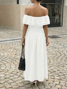 女士夏季性感单肩褶皱拉链设计优雅连衣裙，适合度假、约会、旅行、外出、生日、情人节等场合。 - 白色 - 查看 2