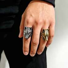 1 Peça Anel Masculino Vintage Punk Rock Cabeça de Lobo, Material em Aço Inoxidável 316, Revestimento a Vácuo Eletrolítico de Ouro 18K, Adequado para Uso Casual Diário, Viagem, Festa com Tema, Uso em Arte de Rua - Anel masculino com cabeça de lobo - Visão 4
