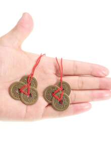 5套 - 中国风水铜钱，易经吉祥铜钱，传统黄铜新年礼物，配红绳吊坠，寓意招财纳福，祈求健康、成功、平安和财富，适用于汽车、家具、包包、家居、办公室等多种场合。 - 三錢幣 - 查看 5