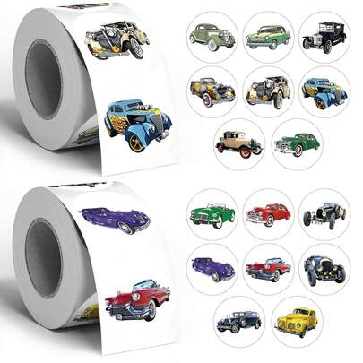 500pcs Cartoon Car Graffiti Stickers, 1 Inch Round, 2 Styles, Envelope, Magazine, Phone Case, Cup, Laptop, Helmet, Scrapbooking DIY Decor, Party Favor Packaging, PVC Waterproof Stickers