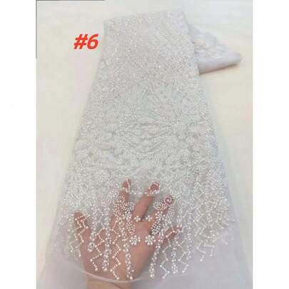 2026 hochwertiger nigerianischer Pailletten-Perlen-Spitzenstoff, französischer afrikanischer Luxus-Perlen-Tüll-Spitzenstoff, geeignet für die Herstellung von Braut-Hochzeitskleider