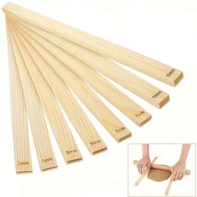 8pcs Wooden Clay Rolling Frame Set - 3mm, 5mm, 7mm, 10mm Pottery Rolling Guides - Essential Sculpting And Shaping Tools For Ceramic And Polymer Clay, Pottery Rolling Pin, Pottery Tools, Clay Tools, Quick Pressing, Flattening Rolling, Durable Natural Wood, Suitable For Pottery Tools, Handmade DIY, Ceramic Making Tools, Art Supplies, Adult Crafts, Home Entertainment, Handmade Gifts, Mother's Day, Grandma Gifts