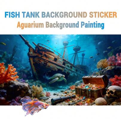 Sunken Treasure Chest, Aquarium Background Painting, Aquarium Background Sticker, Reptile Cage Background Sticker, Self-Adhesive Front, Aquarium Landscape Decor, Aquarium Decorations