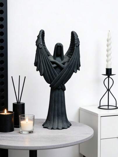 1pc Gothic Angel Statue, Edgy Home Accent For Contemporary Interiors. This Mysterious Decor Piece Features A Striking, Hooded Design That Stands Out On Accent Tables, Bookshelves, Or Fireplace Mantels. A Bold Art Sculpture That Adds Dramatic, Otherworldly Charm To Any Room, A Must-Have Gift For Gothic Art Lovers And Those Who Love Unique, Statement Decor.