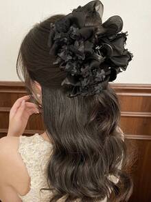 1件装女士时尚多层蝴蝶结大号夹子后脑勺圆盘发夹鲨鱼夹新款蕾丝花朵发爪头饰发饰 - 彩色 - 查看 6