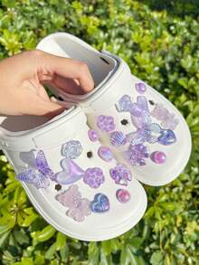 20 piezas Decoraciones de zapato con mariposas moradas y osos morados, accesorios de zapato desmontables, flores de zapato DIY, elegantes y de moda, adecuados para sandalias y pantuflas perforadas, excelentes para regalos de vacaciones - Morado - Ver 3