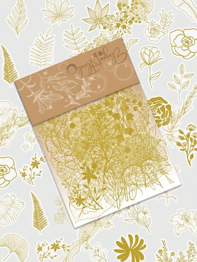 50 piezas de elegantes pegatinas florales con estampado de lámina dorada, de material transparente de PET, adecuadas para scrapbooks, maletas, cuadernos, pegatinas decorativas de un solo uso en colores surtidos
