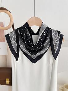 1 pieza Pañuelo elegante de poliéster con lunares, accesorio decorativo versátil para todas las estaciones, playa, vacaciones - #1 Negro - Ver 5