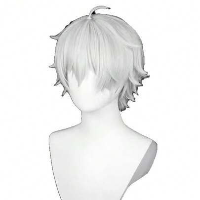 Peluca blanca corta y recta de 8 pulgadas, peluca versátil para cosplay de Nagisa Shirou, adecuada para anime, fiestas y uso diario, hecha de fibra sintética