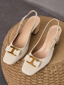 WHDXY Giày sandal hở gót mũi vuông màu mơ nhạt, khóa kim loại, gót dày 7cm, kiểu dáng thanh lịch, phù hợp cho đi làm, công sở, hẹn hò, mặc hàng ngày và các dịp giao lưu nhẹ nhàng. - Màu be - Xem 5