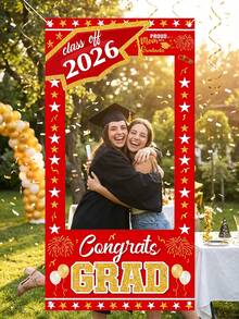 Class Of 2026 Grad Photo Booth Frame, Congrats Grad Photo Props,Red/Black/Blue Options, Large Fabric Photo Frame For Graduation Party Decorations & Photo Props, Easy Setup,Congrats Grad Photo Backdrop With Multiple Color Options, Large Fabric Photo Booth Props For High School & College Grad Party Decorations, - Graduation Theme - View 6