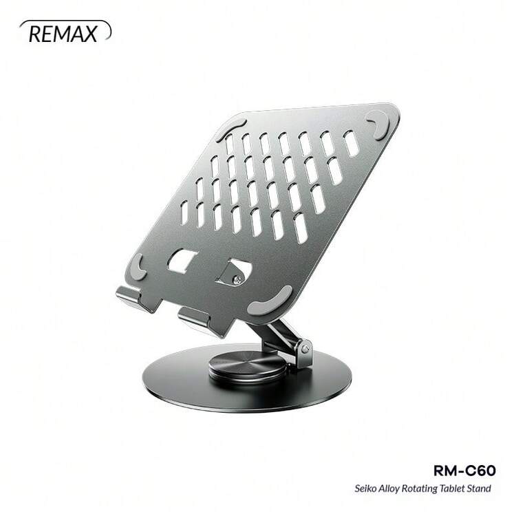 REMAX RM‑C60 精密合金旋转平板电脑支架提供坚固的 360° 可调节支撑和时尚的金属设计，非常适合在家或外出时进行免提观看、视频通话、学习、工作和娱乐。 - 查看 1