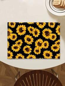 1pc Sunflower Pattern Printed Table Runner, 4pcs Sunflower Pattern Printed Placemats, Suitable For Festivals, Parties, Birthdays, Dinners, Kitchen & Dining Room Decor, Applicable For All Seasons, Home Textile Decoration - Multicolor - View 6