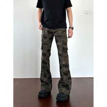 American Retro Camouflage Multi Pocket Jeans Men's Straight Leg Slightly Flared Workwear Pants - Camouflage Color - View 3
