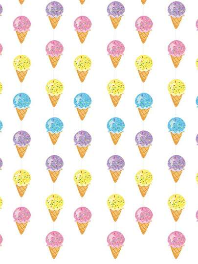 Ice Cream Birthday Party Decorations Banners, Summer Banner, Sweet Ice Cream Hanging Garland For Summer Theme Birthday Dessert Party Supplies Decoration