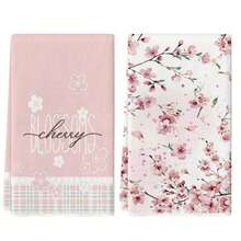 2/4条装樱花印花厨房毛巾，粉色樱花图案厨房毛巾，洗碗布，柔软吸水，厨房装饰，送给邻居/妈妈/生日的礼物，送给朋友的乔迁礼物，厨房配件，家居用品 - 粉色 - 查看 12