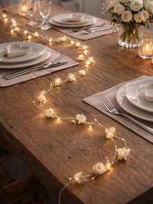 1 Set Rose Flower String Lights With Pearls, No Battery Included, Artificial Floral Fairy Lights, Rose Wreath Lights, Suitable For Tabletop Centerpiece Decor, Wedding Party, Valentine's Day Gift, Romantic Room Aesthetic, Farmhouse Style Accessory, Indoor Home Garden Patio Decor, Bridal Shower Party Anniversary Decoration, Retro Bedroom Living Room Wreath Lights - Multicolor - View 4
