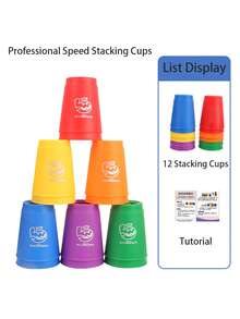 12pcs Stacking Cup Game Set, Two-Player Interactive Desktop Chessboard, ( Large Size Cup)Color Categorization And Training, Festival Party Gift (Random Color) Supplies Halloween Decoration - Multicolor - View 13
