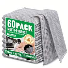 FANG 60pcs Dishcloths, Multipurpose Wire Miracle Cleaning Cloths, Wire Washing Cloth, Non Scratch Wire Dishcloth, Wire Miracle Cleaning Pads, Reusable Wire Dishwashing Rags For Wet And Dry Dish, For Kitchen, Sinks, Pots, Pans, Metal, Dishes - Khăn lau chén bằng dây bạc - Xem 1