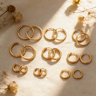 6 piezas de 304 acero inoxidable con baño de oro de 18K, aretes de clip redondos de varios tamaños, accesorios para hacer joyas, componentes de pendientes de acero inoxidable para mujeres