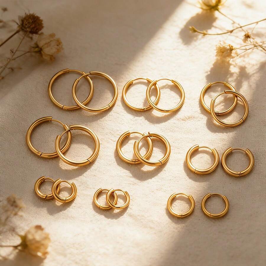 6pcs 304 Stainless Steel 18K Gold-Plated Multi-Size Round Ear Cuff Earrings DIY Charm Jewelry Earring Making Accessories Women's Stainless Steel Jewellery Earring Components - Earrings - View 1