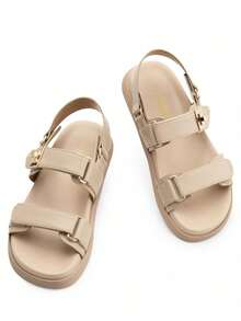 Flat Sandals For Women Comfortable Open Toe Summer Sandals Adjustable Fashion Cute Casual Sandals Shoes - Apricot - View 5