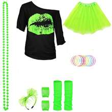 80s Retro Women's Outfit Set Including T-Shirt, Necklace, Tutu Skirt, Suitable For Halloween, Birthday Party And Other Occasions - Multicolor - View 11