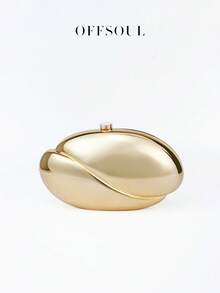 波浪形亚克力金属椭圆形晚宴包，新款派对宴会手提包，配链条肩带，女士款 - 金色 - 查看 7