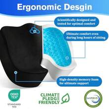 Seat Cushion Gel Chair Cushions Office Chair Cushions Anti-Slip Bottom And Removable Cover Tailbone Pain Relief Cushion Memory Foam Seat Cushion For Office Wheelchair Car Black - 黑色 - 查看 3