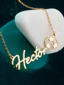 1pc Personalized Stainless Steel Name Necklace, Football Pendant, Jersey Number Necklace, Sports Jewelry Gift, Football Player Gift, Mother's Day Gift, Family Birthday Gift, Christmas Gift, Valentine's Day Gift, Rose Gold Fashionable Autumn Style, Retro Style, Neutral Style, Minimalist Style, Leisure Style, Style, Gothic Style, Punk Style. Customized - Multicolor - View 4