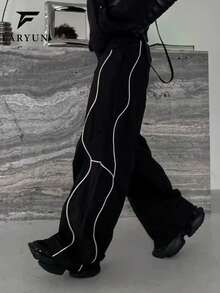 Quần dài nam dáng casual có dây rút ở eo, phối màu tương phản với túi hai bên, phù hợp cho đi làm hàng ngày và phong cách đường phố, kiểu dáng xuân hè. - màu đen - Xem 5